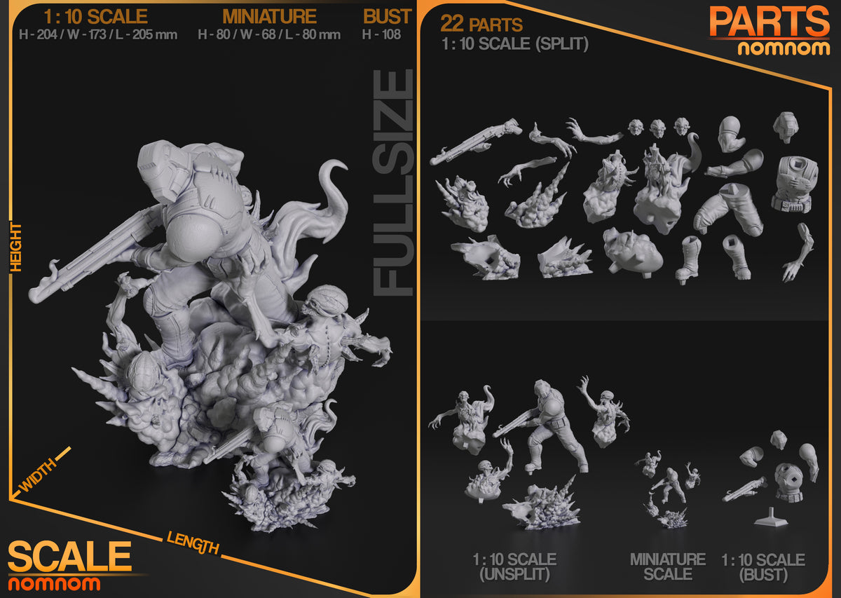 Parts breakdown image showing individual components and assembly layout for Dread Slayer figure.