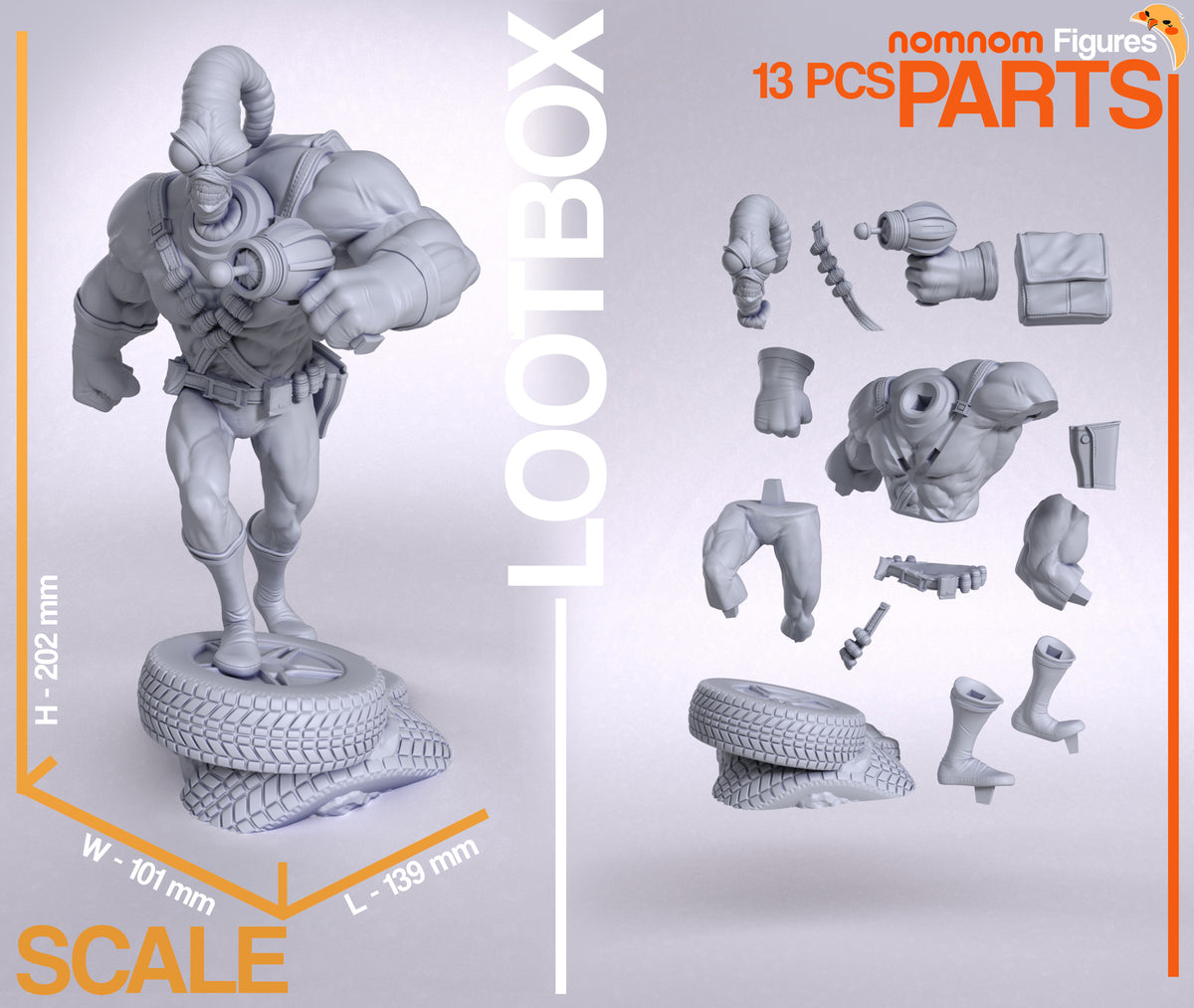 Parts breakdown image showing individual components and assembly layout for Anthropomorphic Worm Hero figure.
