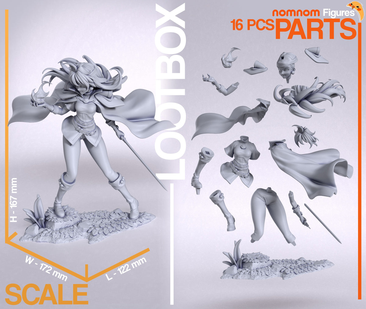 Lina Inverse from Slayers is shown as unpainted resin figure parts with a sculpted leafy base.