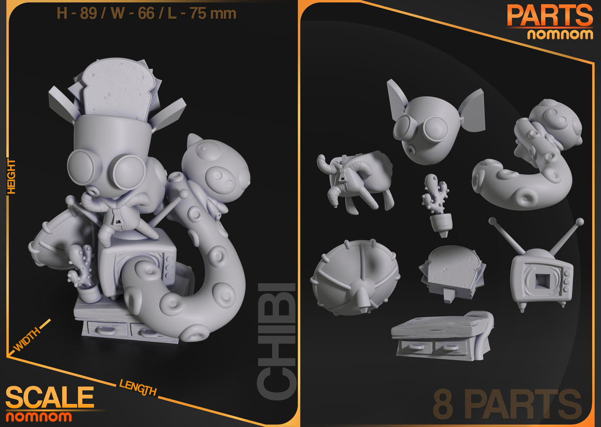 Parts breakdown image showing individual components and assembly layout for Green Helper Droid figure.
