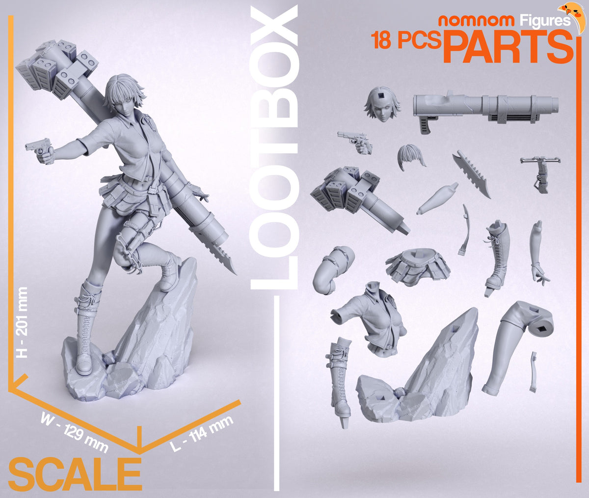 Parts breakdown for Lady from Devil May Cry: individual components and assembly layout of the figure.