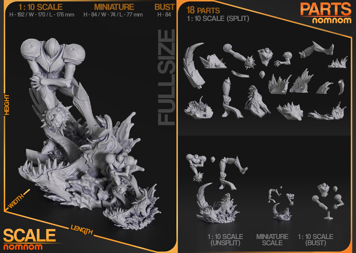 Abyss Wraith from Galaxy Hunter Saga resin figure shown as 18 unpainted parts with sculpted bases.