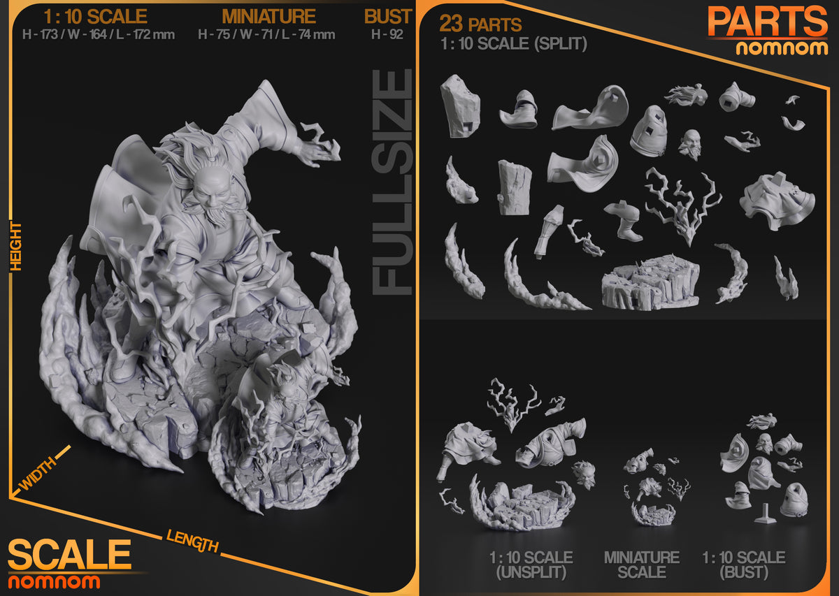Unpainted Tea Sage from Avatar: The Last Airbender resin figure parts are arranged in layouts.
