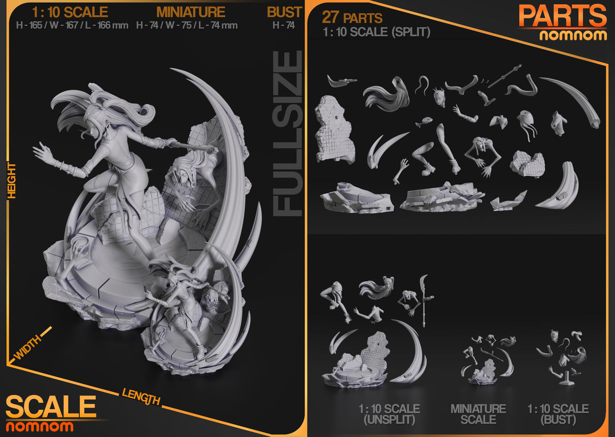 Mira from KPop Demon Hunters resin figure shown unpainted in separated parts with bases.