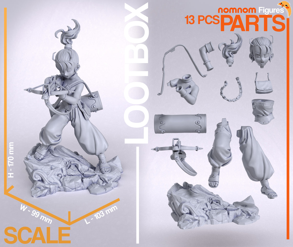 Parts breakdown image showing individual components and assembly layout for Marle figure.