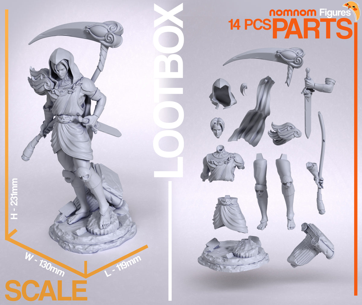 Dusk Warden from Hades is an unpainted resin figure shown in separated parts with a sculpted base.