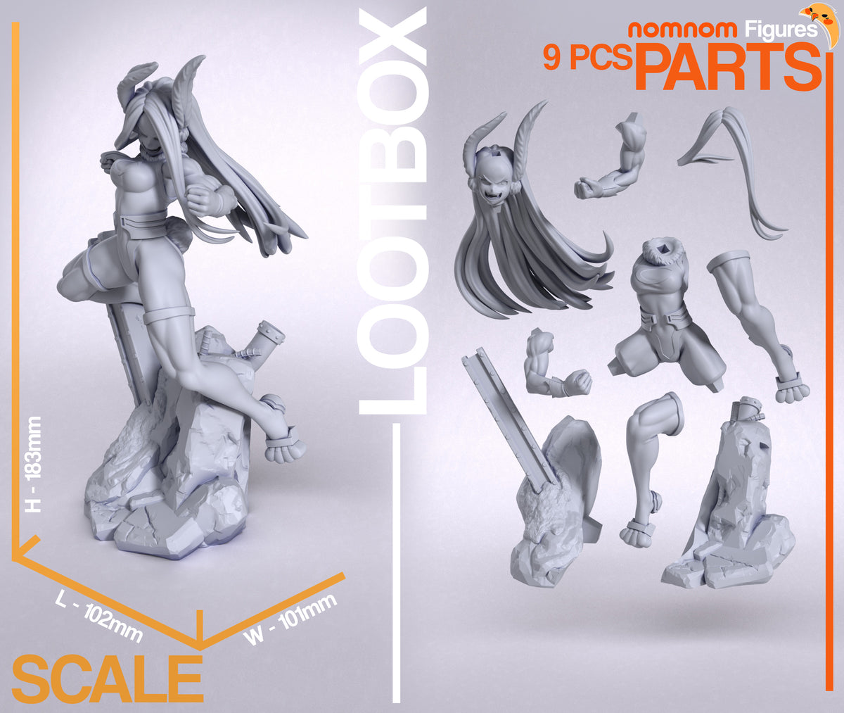 Parts breakdown image showing individual components and assembly layout for Mira the Rabbit Hero figure.