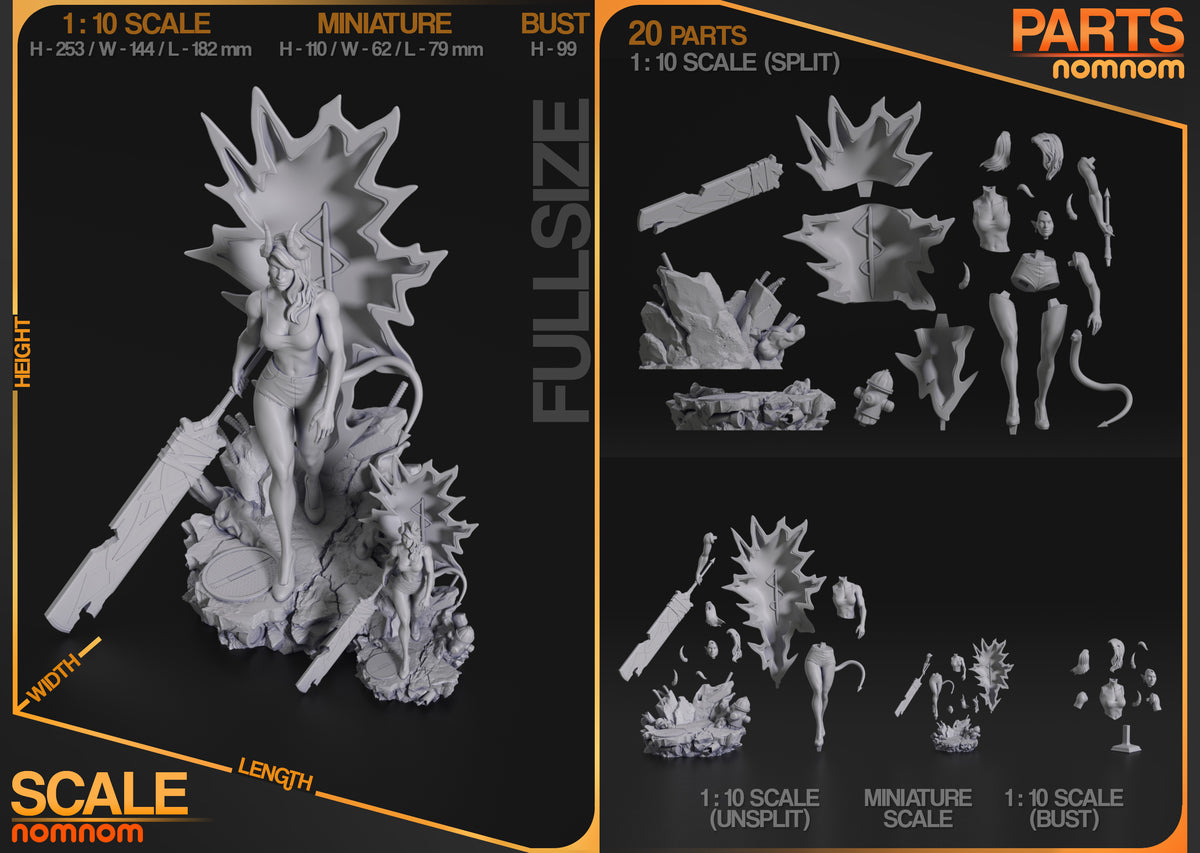Parts breakdown image showing individual components and assembly layout for Mistress Malvora figure.