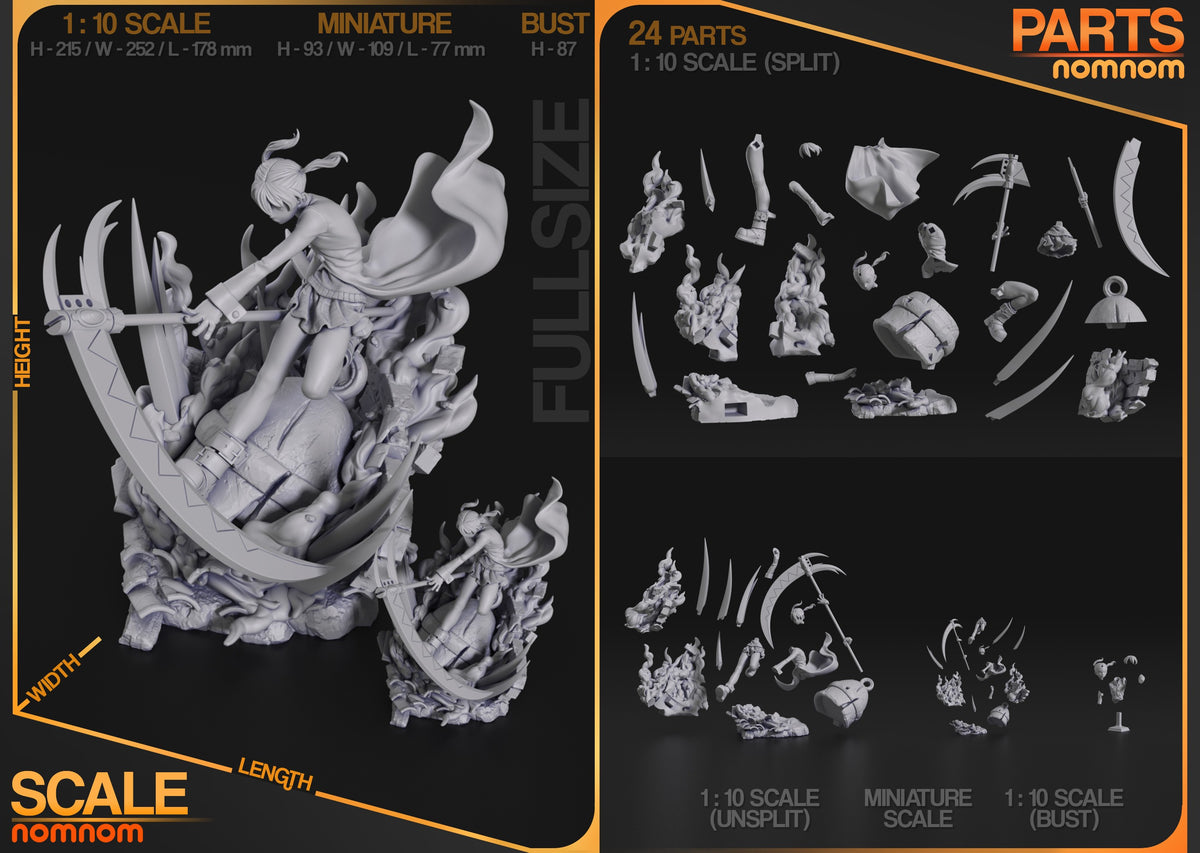 Maka from Soul Eater resin figure parts are arranged separately in an unpainted layout.