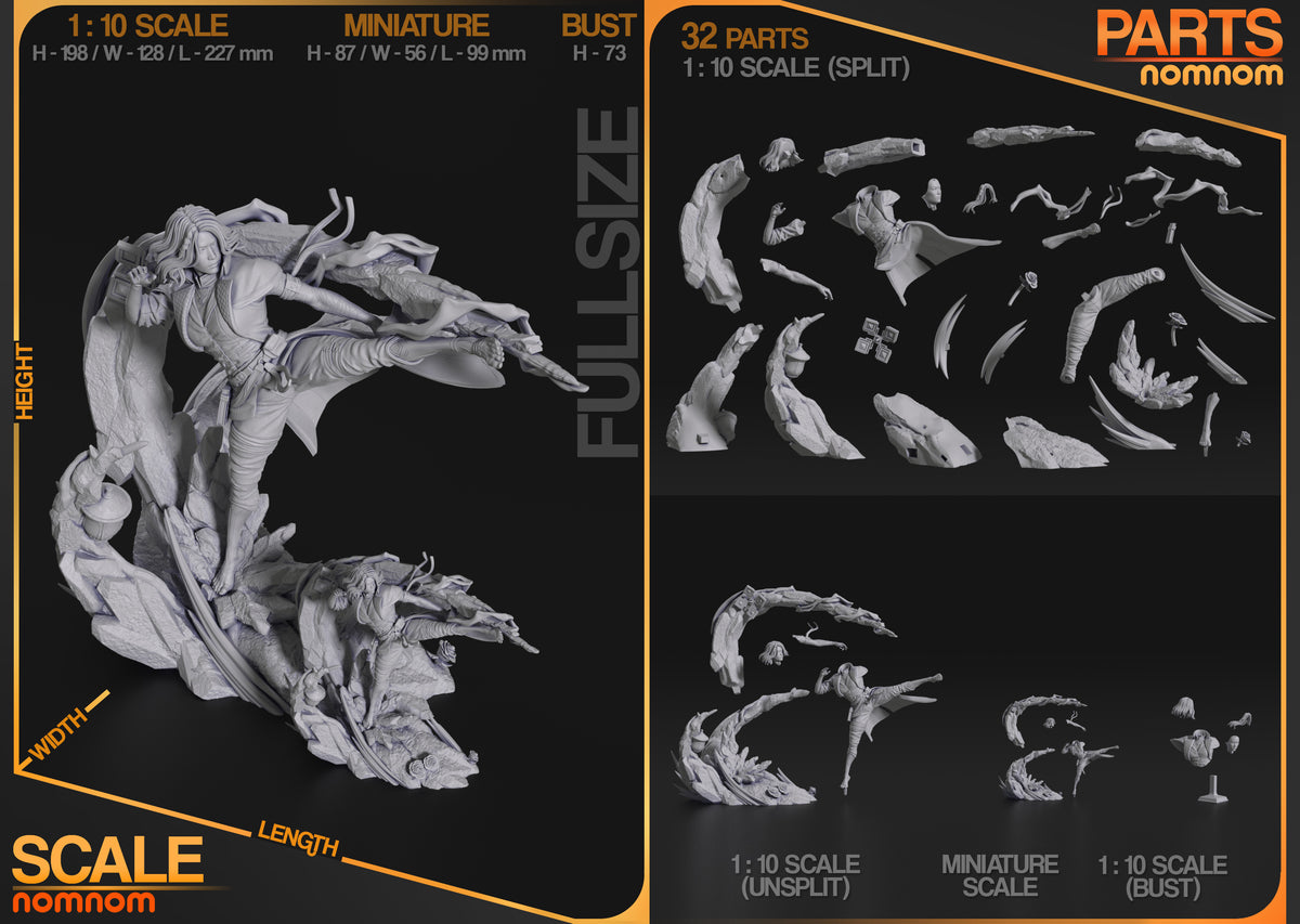 Parts breakdown image showing individual components and assembly layout for Lune figure.