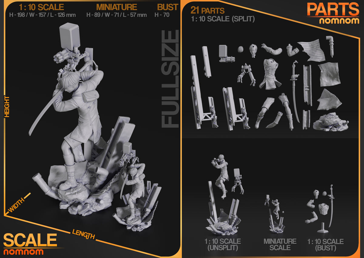 Parts breakdown image showing individual components and assembly layout for 9S figure.