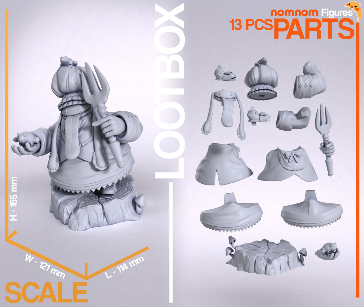 Parts breakdown image showing individual components and assembly layout for Quina Quen figure.