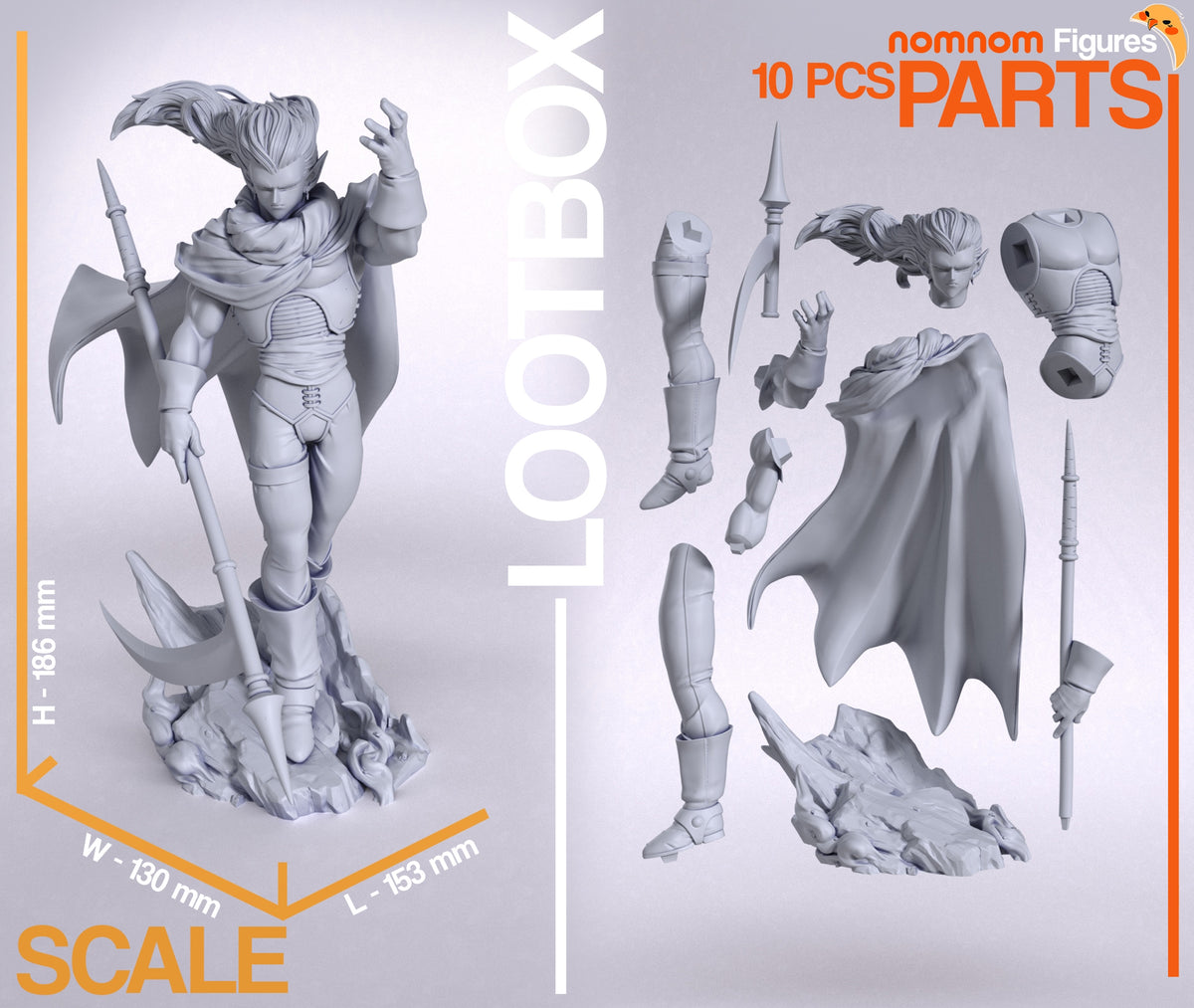 Parts breakdown image showing individual components and assembly layout for Magus figure.