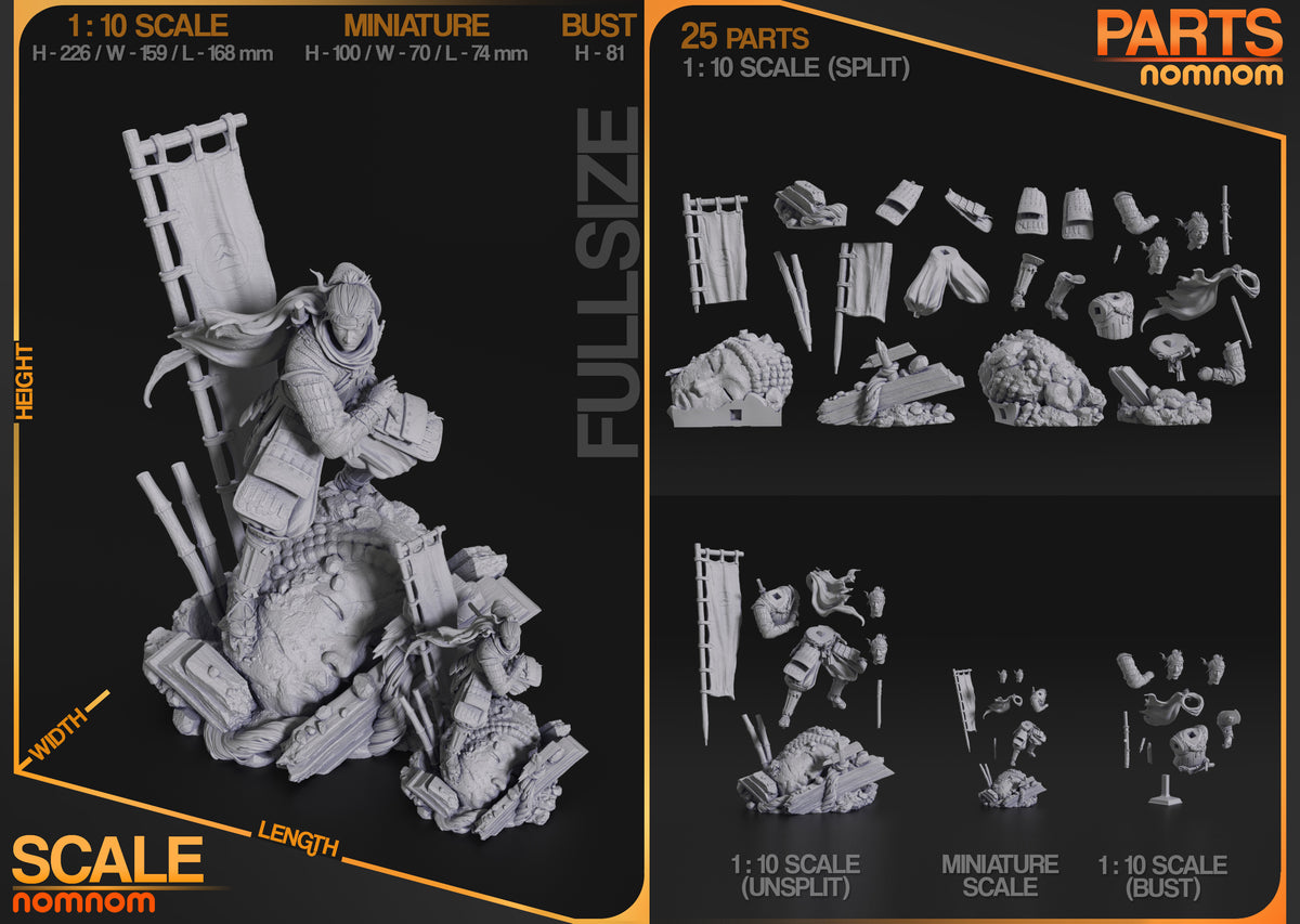 Parts breakdown image showing individual components and assembly layout for Jin of the Island figure.
