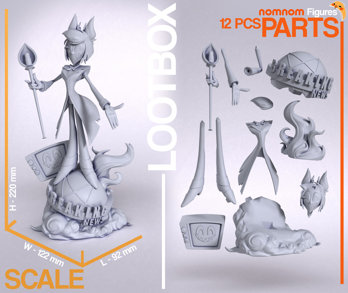 Parts breakdown image showing individual components and assembly layout for Alastor figure.