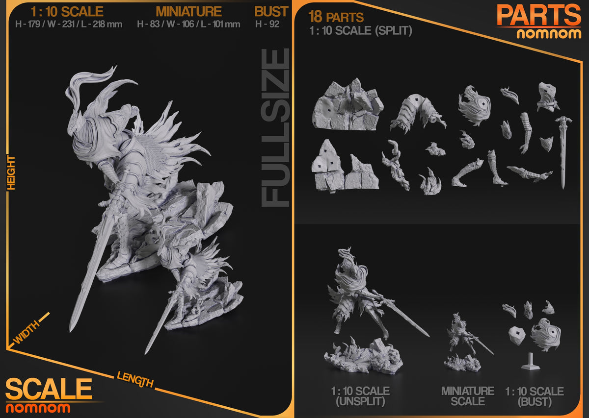 Parts breakdown image showing individual components and assembly layout for Abyssal Knight figure.