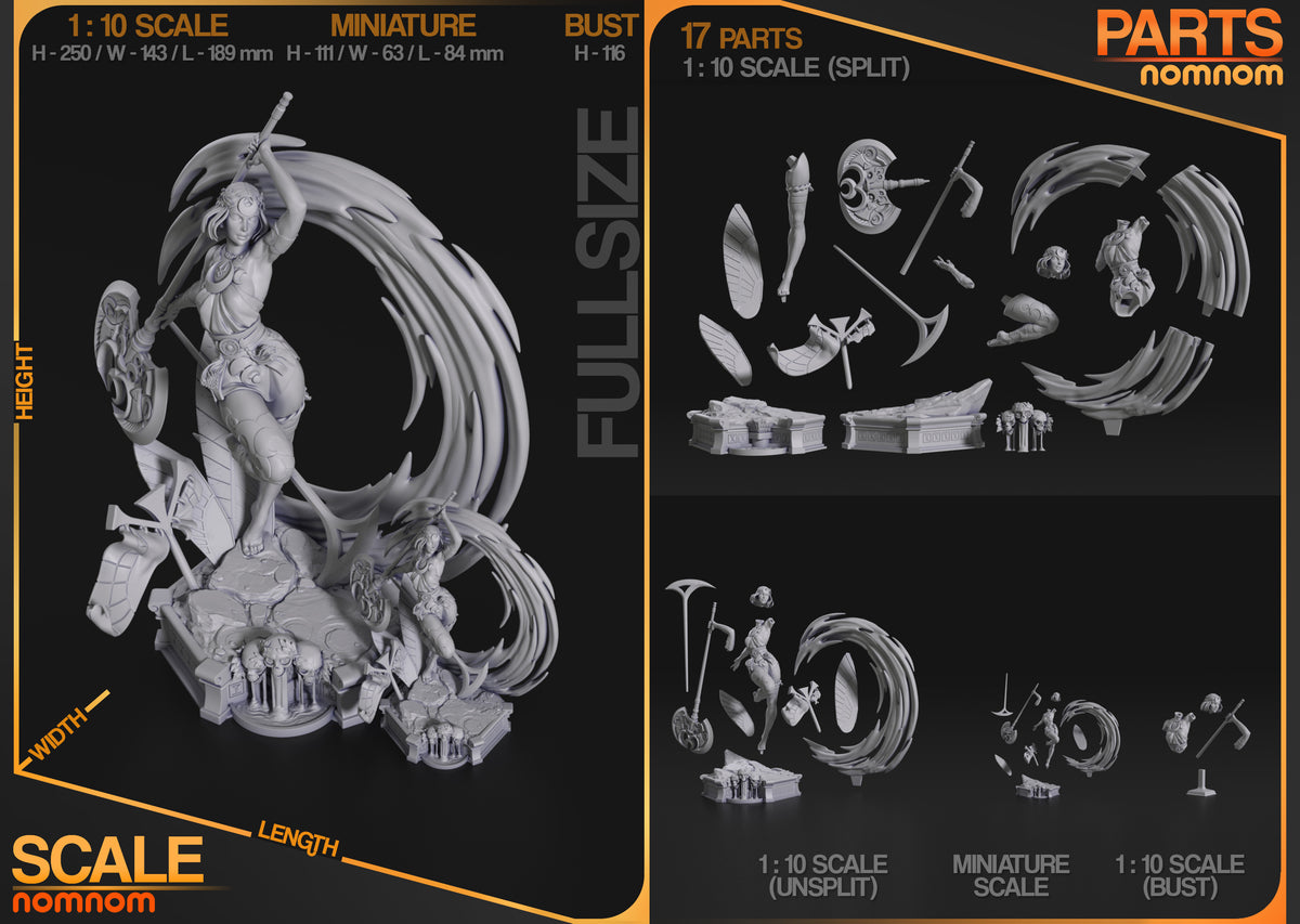 Moonlit Wraith from Hades resin figure is shown unpainted in separated parts and base sections.
