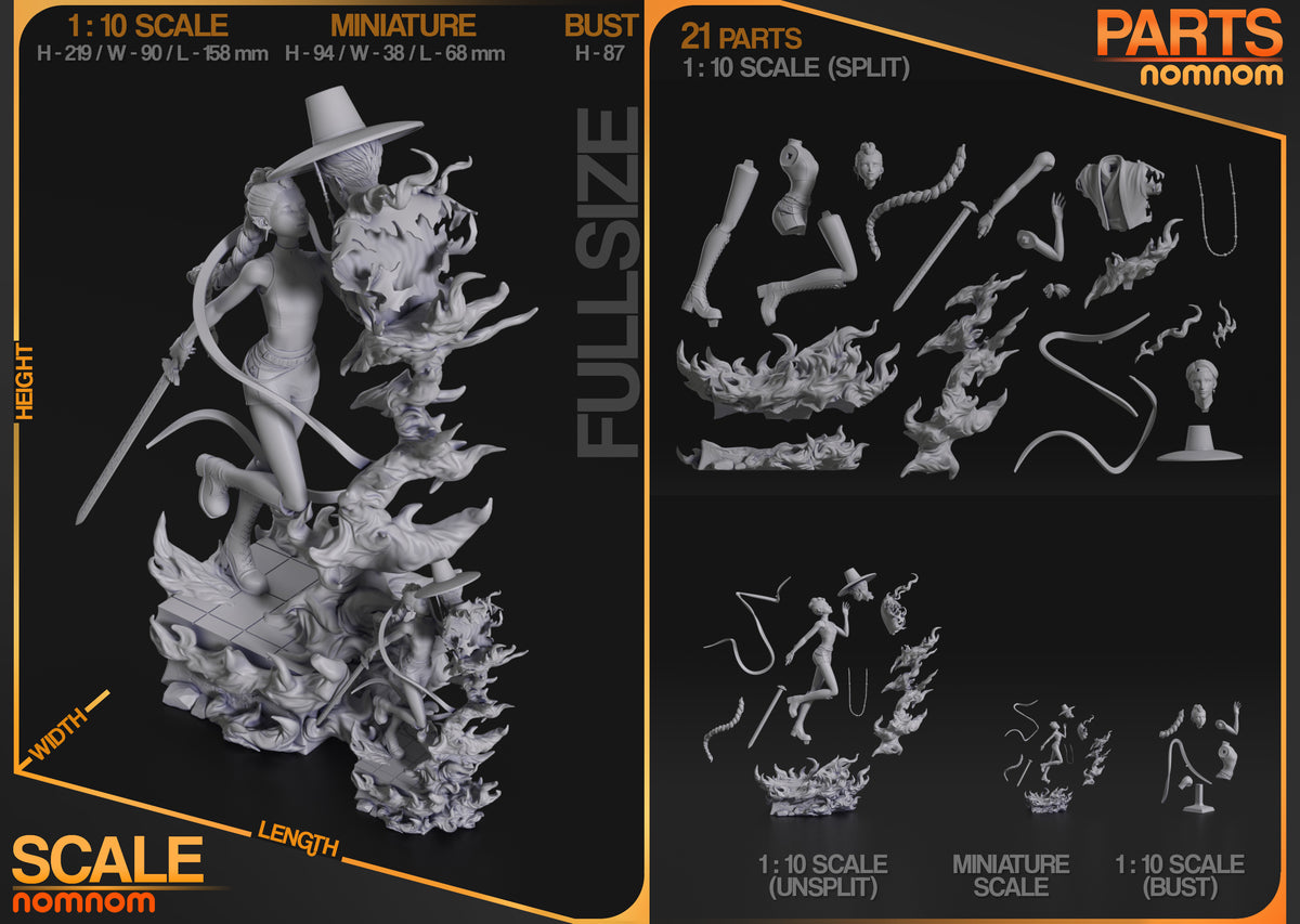 Unpainted Rumi from KPop Demon Hunters resin figure parts and sculpted bases are displayed.