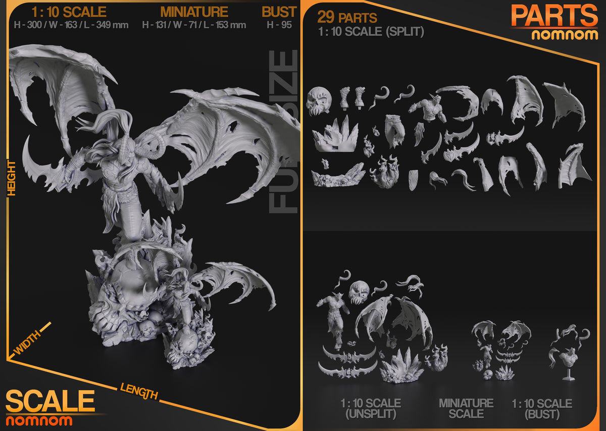 Parts breakdown image showing individual components and assembly layout for Demon Hunter figure.