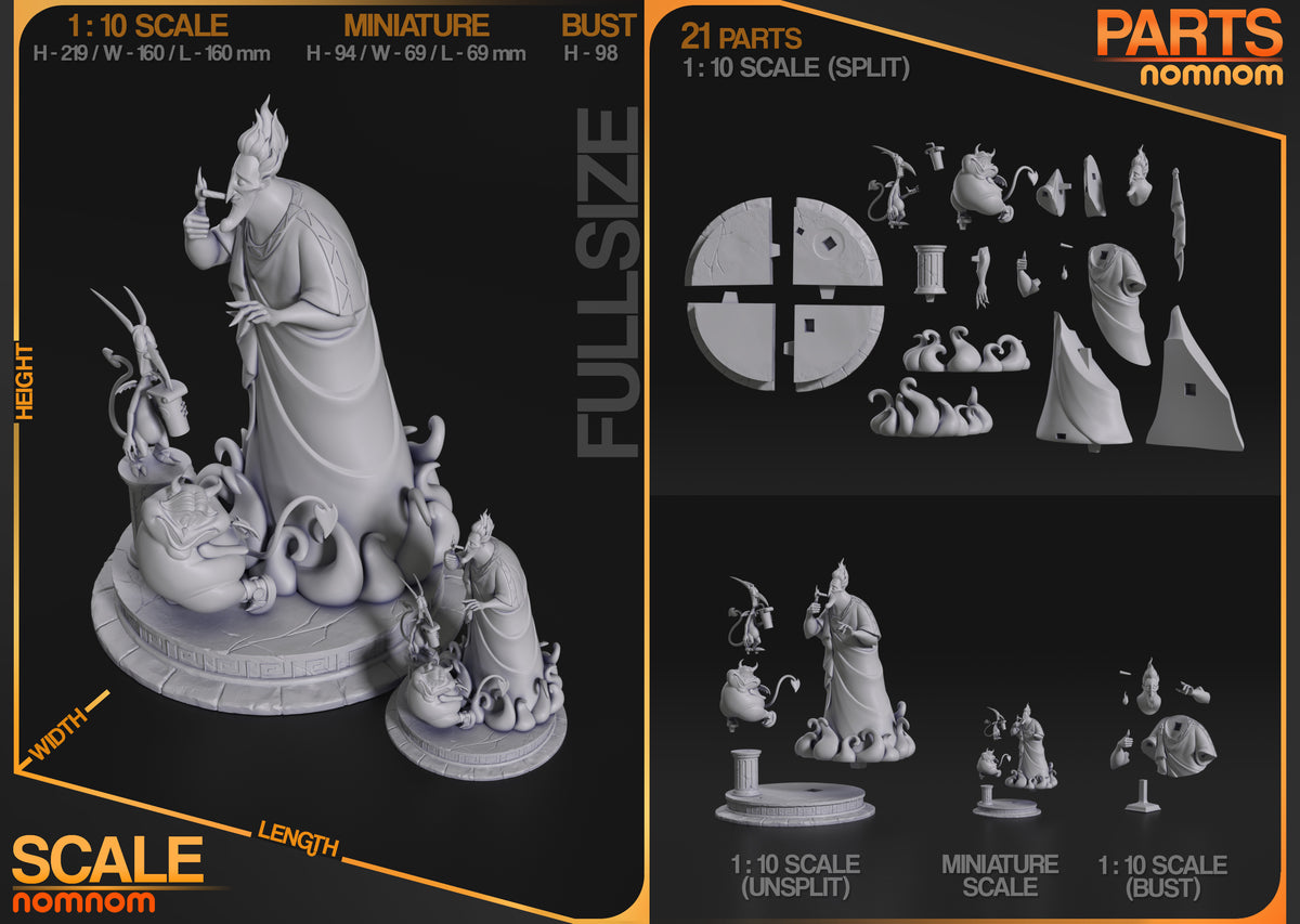 Parts breakdown image showing individual components and assembly layout for Underworld Deity figure.