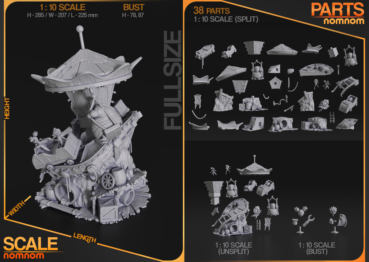 Parts breakdown image showing individual components and assembly layout for Little Nightmares figure.