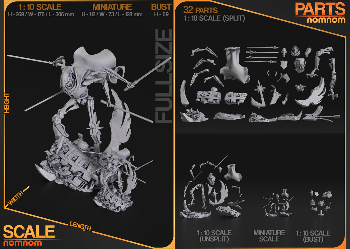 Parts breakdown image showing individual components and assembly layout for Cyborg Warlord figure.