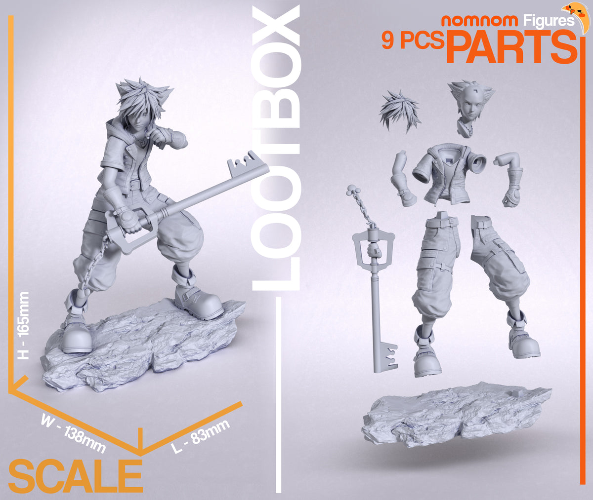 Parts breakdown image showing individual components and assembly layout for Keybearer Sky figure.