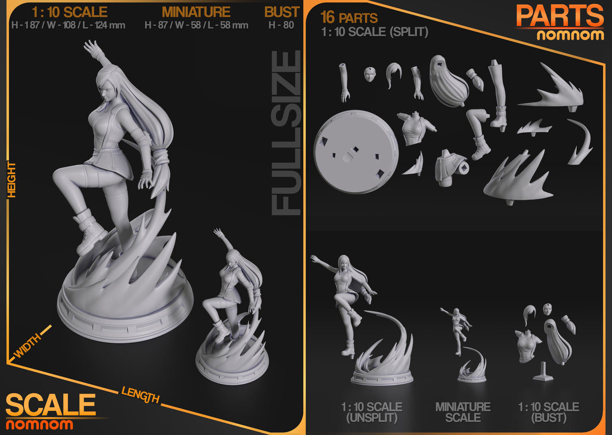 Parts breakdown image showing individual components and assembly layout for Tifa Lockhart figure.