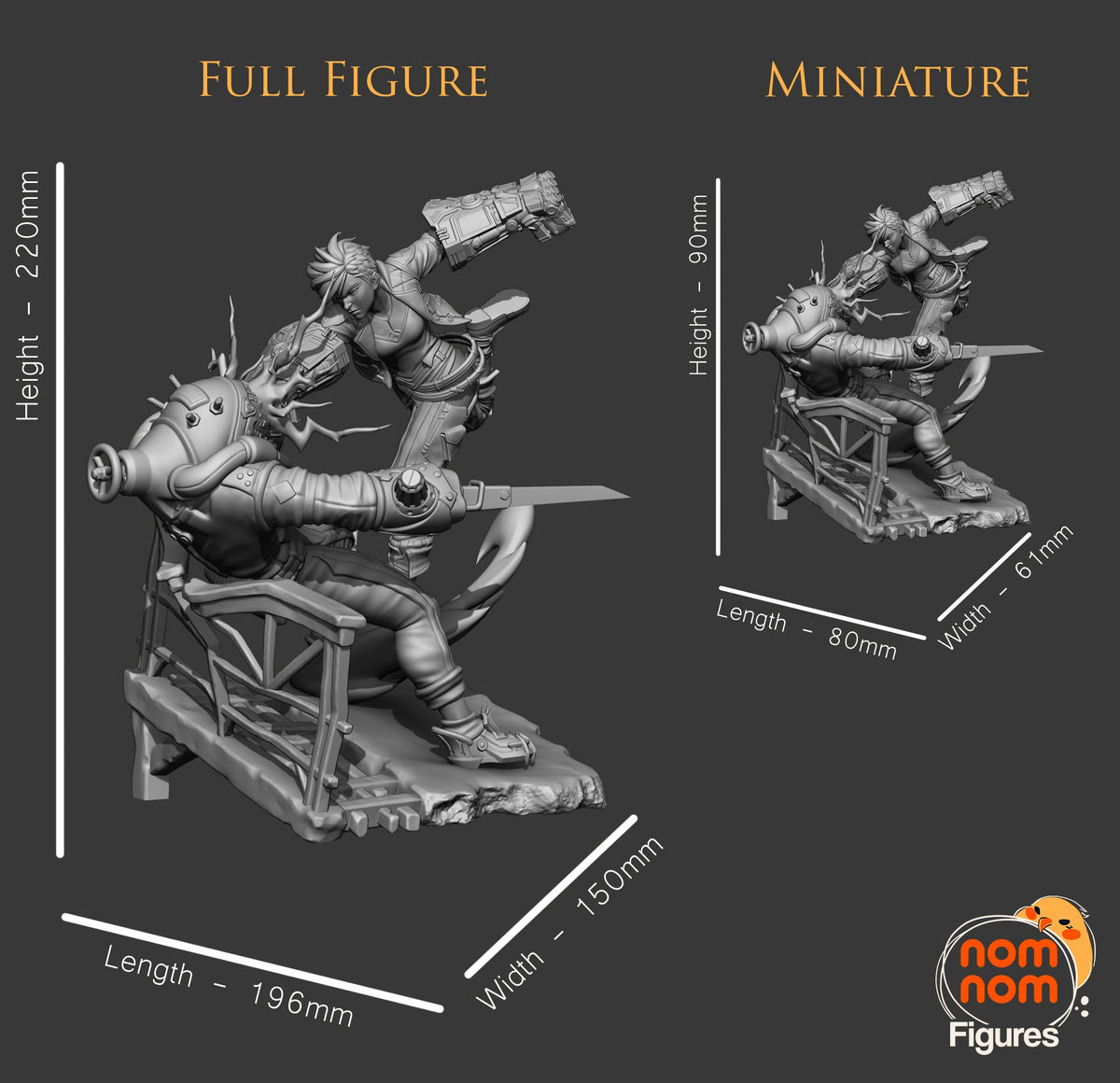Vi from Arcane resin figure is shown unpainted in a leaping pose over a sculpted base.