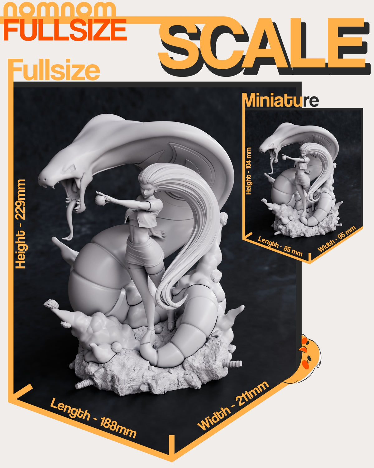 Jessie and James from Pokémon resin diorama shown unpainted with scale dimensions and base.