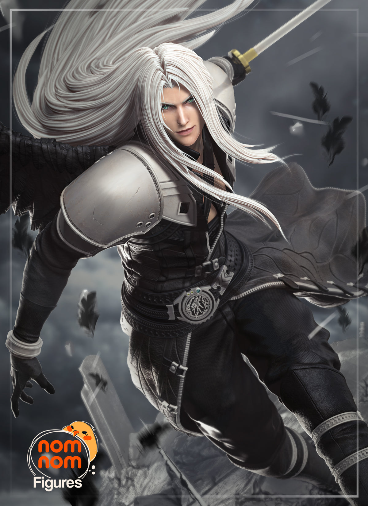 Fully painted sample of Sephiroth from Final Fable by Nomnom, showing intended final look for display reference.