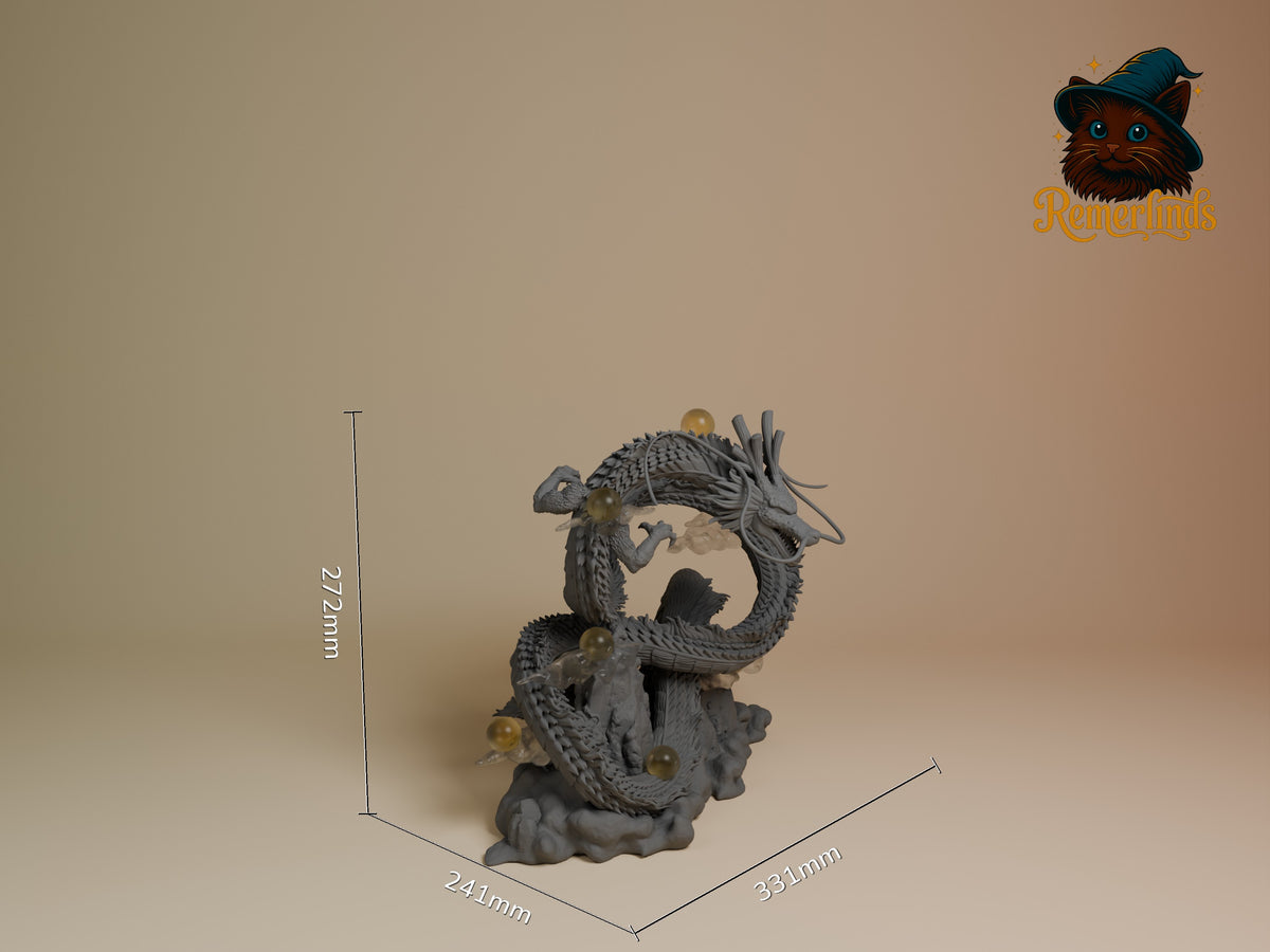 Golden Sky Serpent resin figure displayed with scale measurements showing 272mm height, 241mm width, and 234mm depth against neutral background.