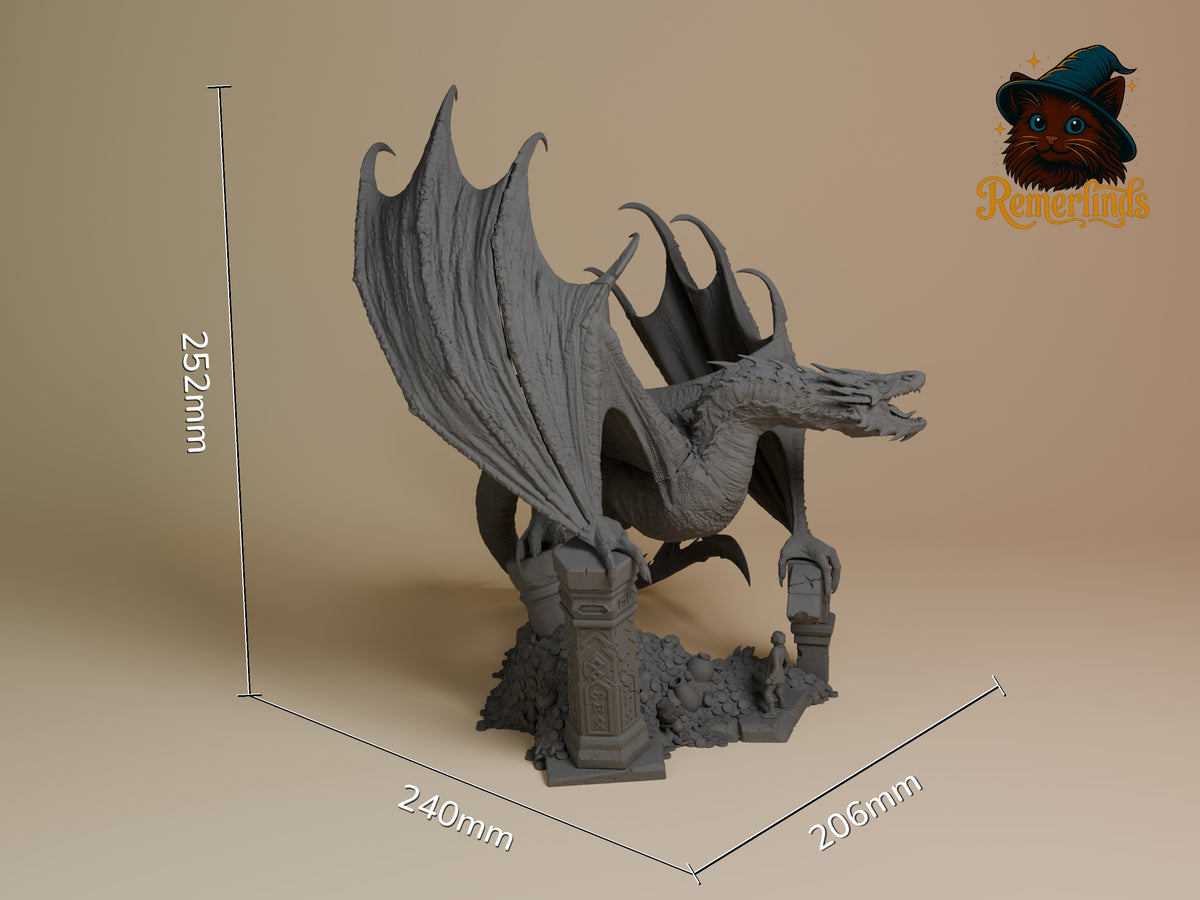 Smaug from The Hobbit is an unpainted resin figure with spread wings on a treasure base.