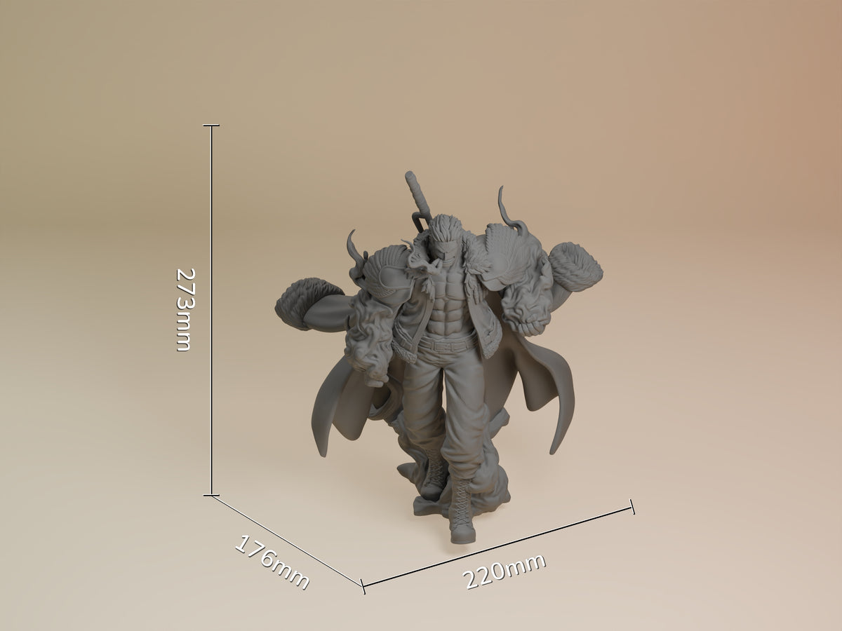 Smoker from One Piece stands front-facing in an unpainted resin figure, measuring 273mm tall.