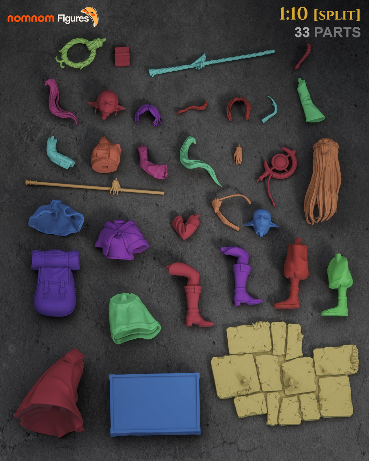 Overhead layout of painted parts for Marcille x Frieren from Frieren: Beyond Journey's End resin figure.