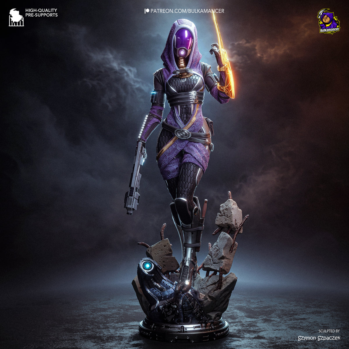 Tali'Zorah Vas Normandy from Mass Effect stands painted on a sculpted base as resin figure.
