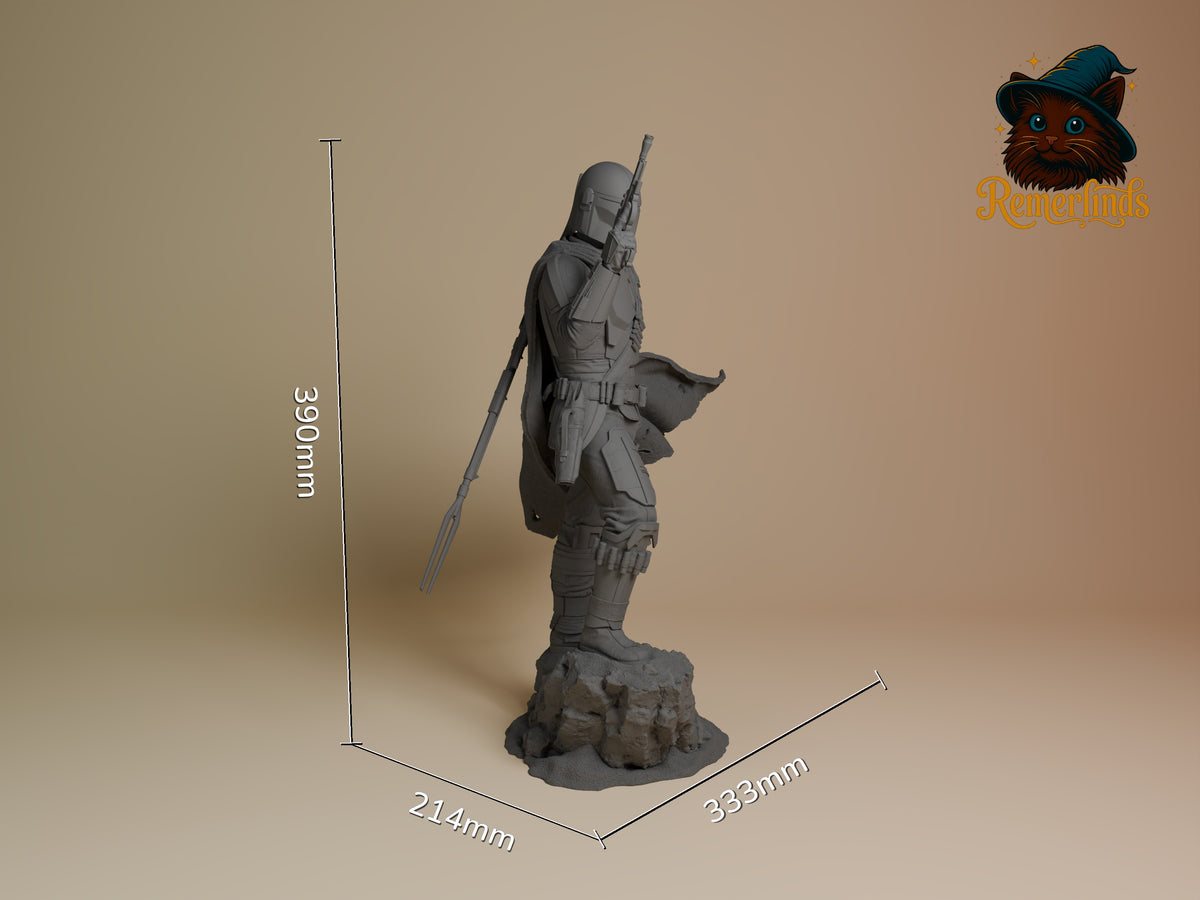 The Mandalorian from Outer Rim Hunter is an unpainted resin figure in profile on a rocky base.
