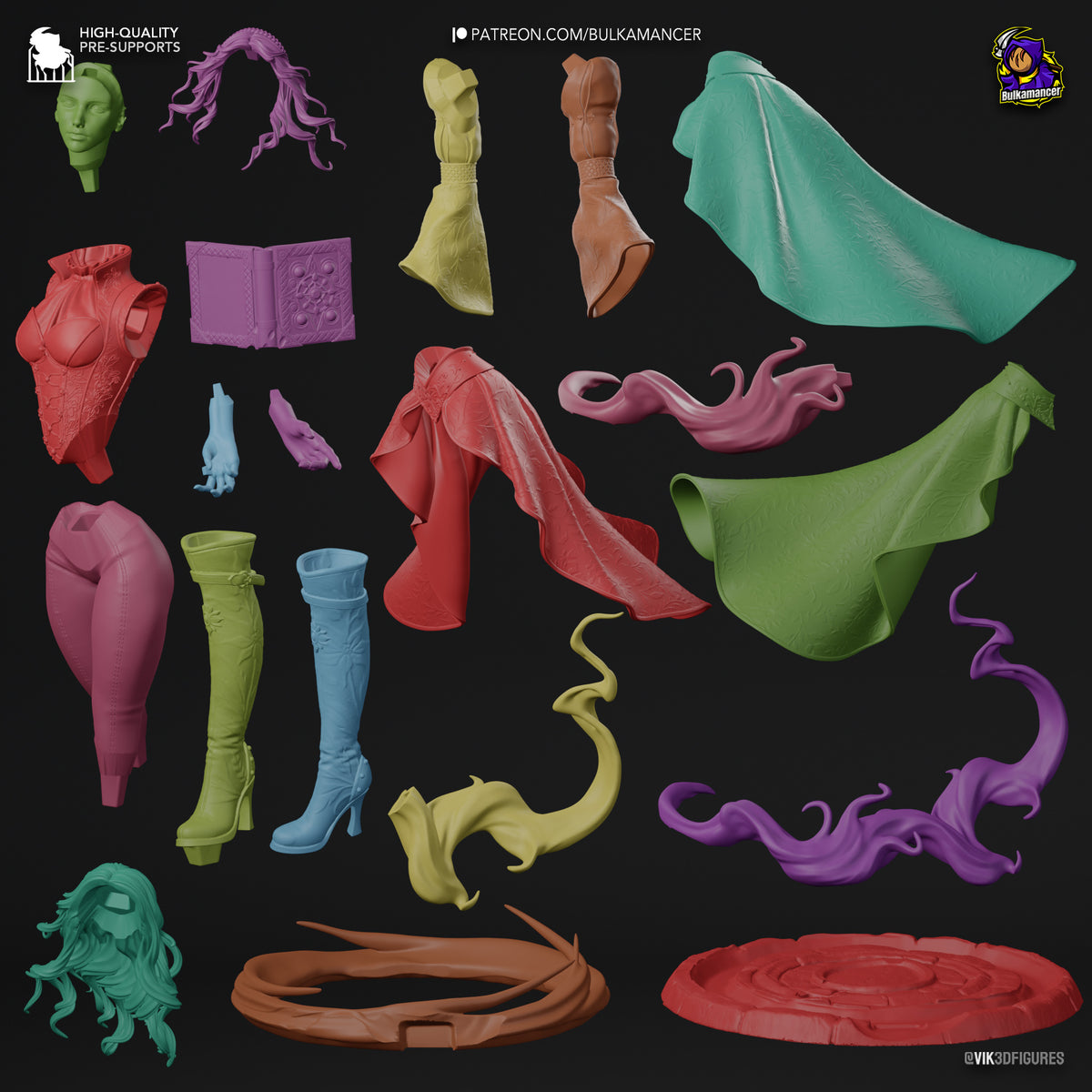 Parts breakdown image showing individual components and assembly layout for Triss Merigold figure.