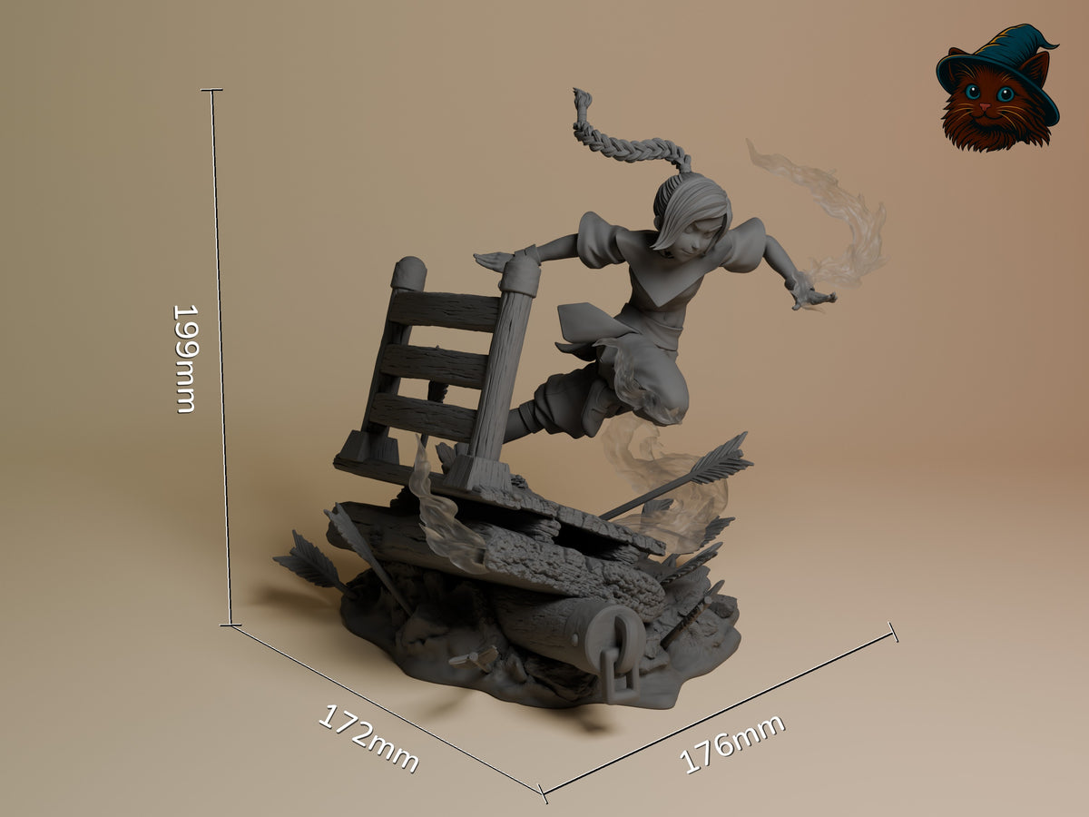 Ty Lee from The Last Windshaper is an unpainted resin figure leaping above a sculpted base, marked 199 mm tall.
