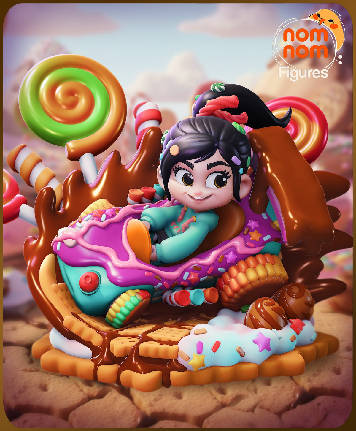 Fully painted sample of Sugar Racer from Destruction Hero by Nomnom, showing intended final look for display reference.