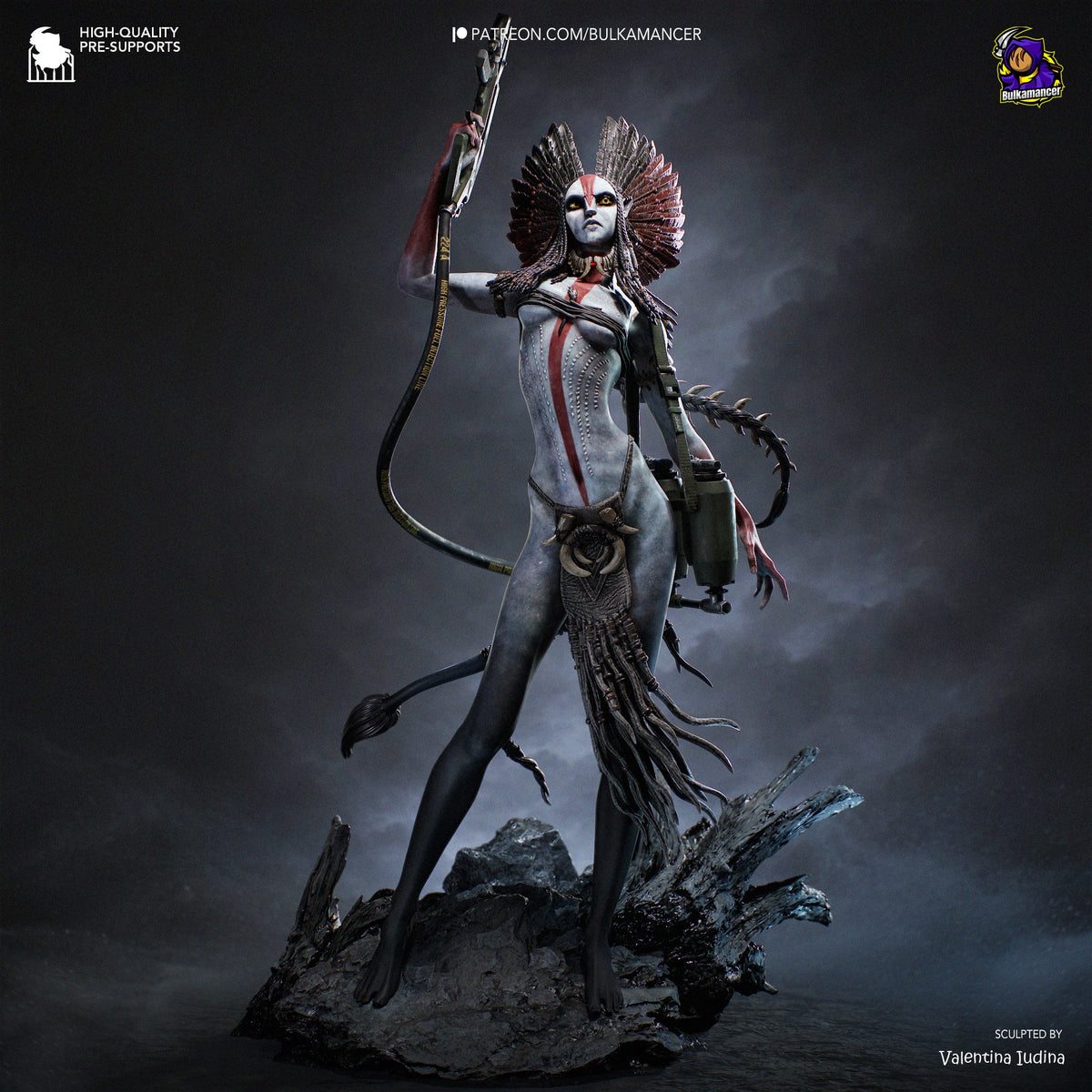 Painted Iron Sentinel from The Last Windshaper is a resin figure in a front pose, raising a staff on a rocky base.
