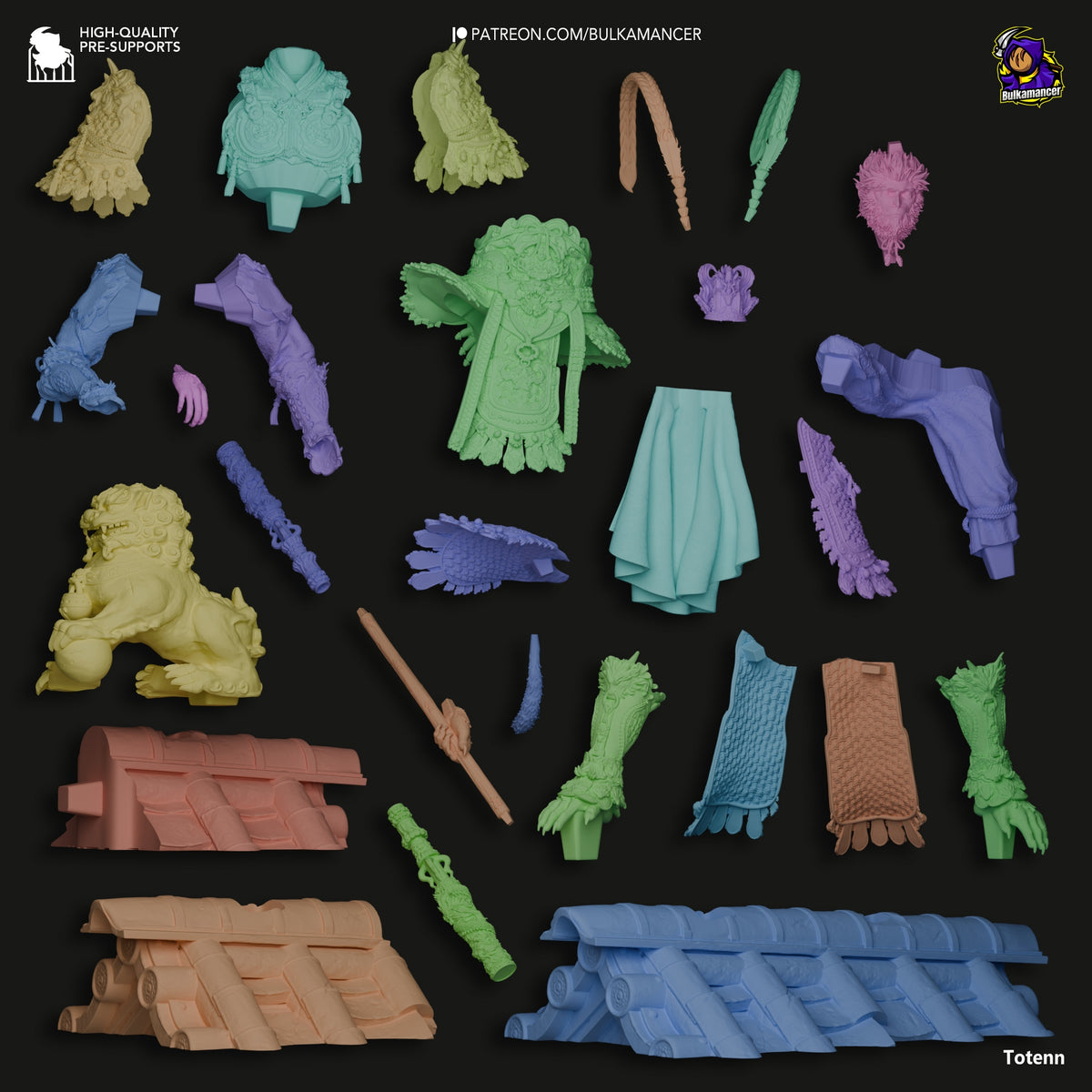 Parts breakdown image showing individual components and assembly layout for Wukong figure.