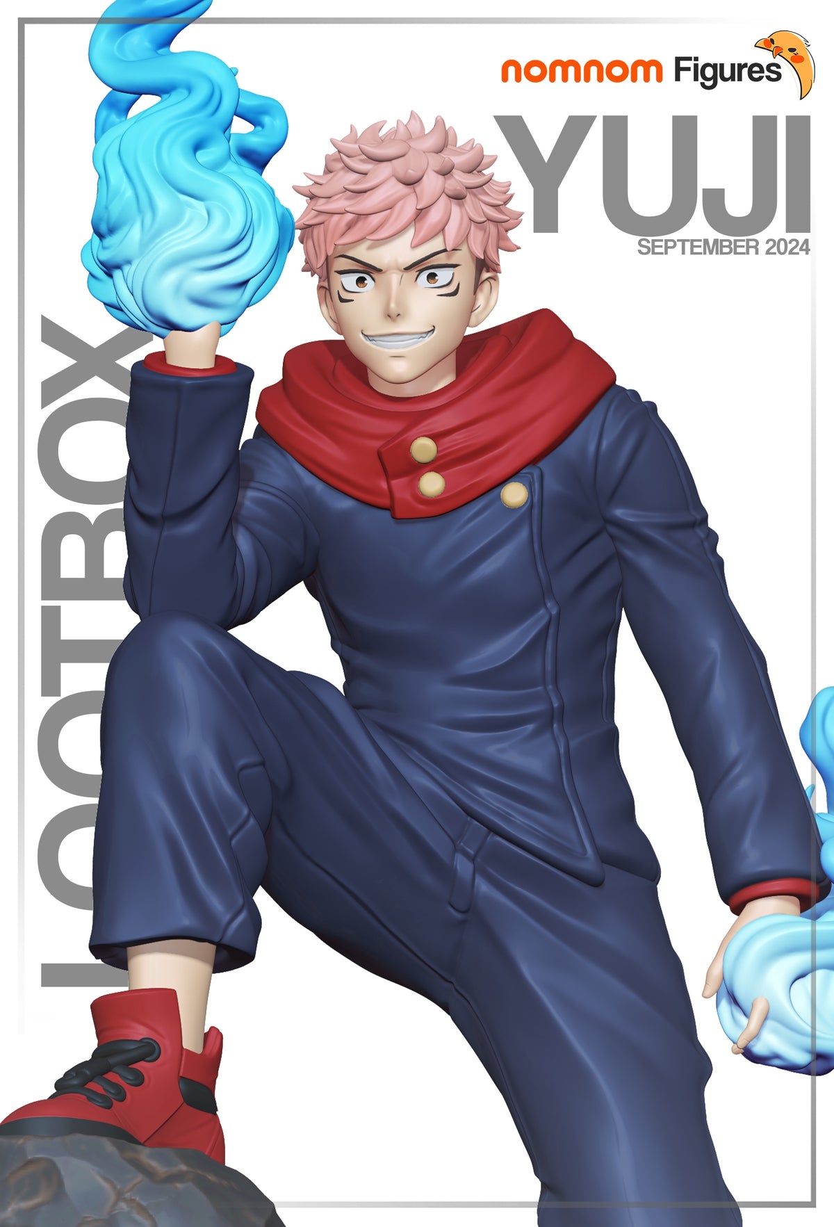 Yuji Itadori from Jujutsu Kaisen is a painted resin figure crouching on a rocky base.