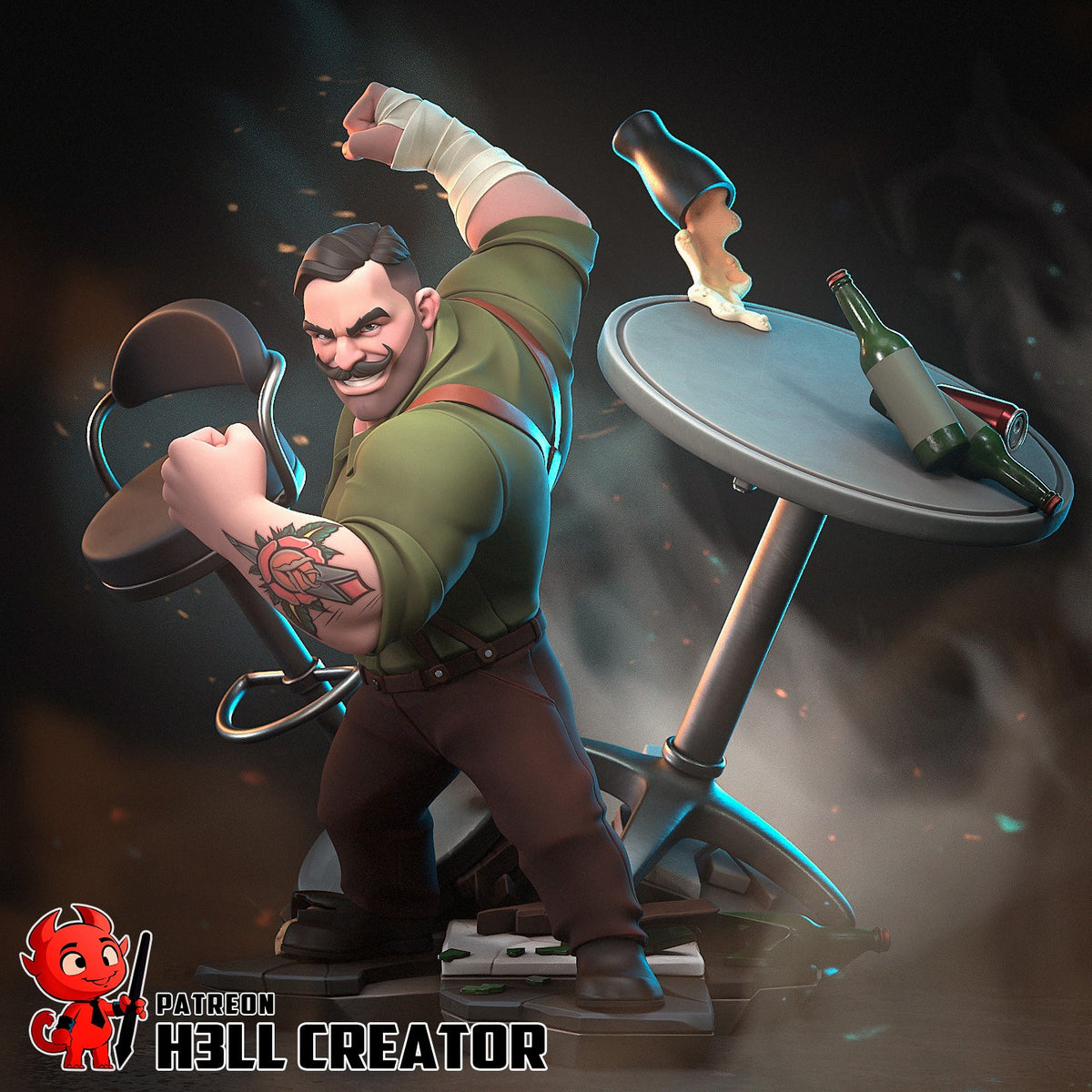 Punch Up from Dispatch resin figure is shown painted at a three-quarter angle, posed with one arm raised on a sculpted base.