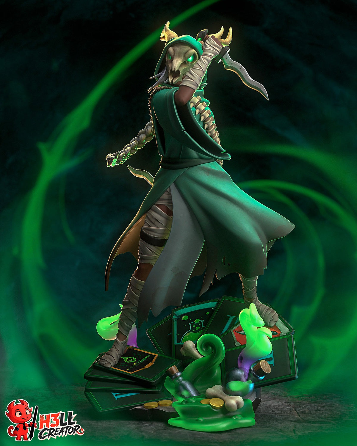 Painted Silent from Slay the Spire resin figure posed with daggers on a sculpted base.