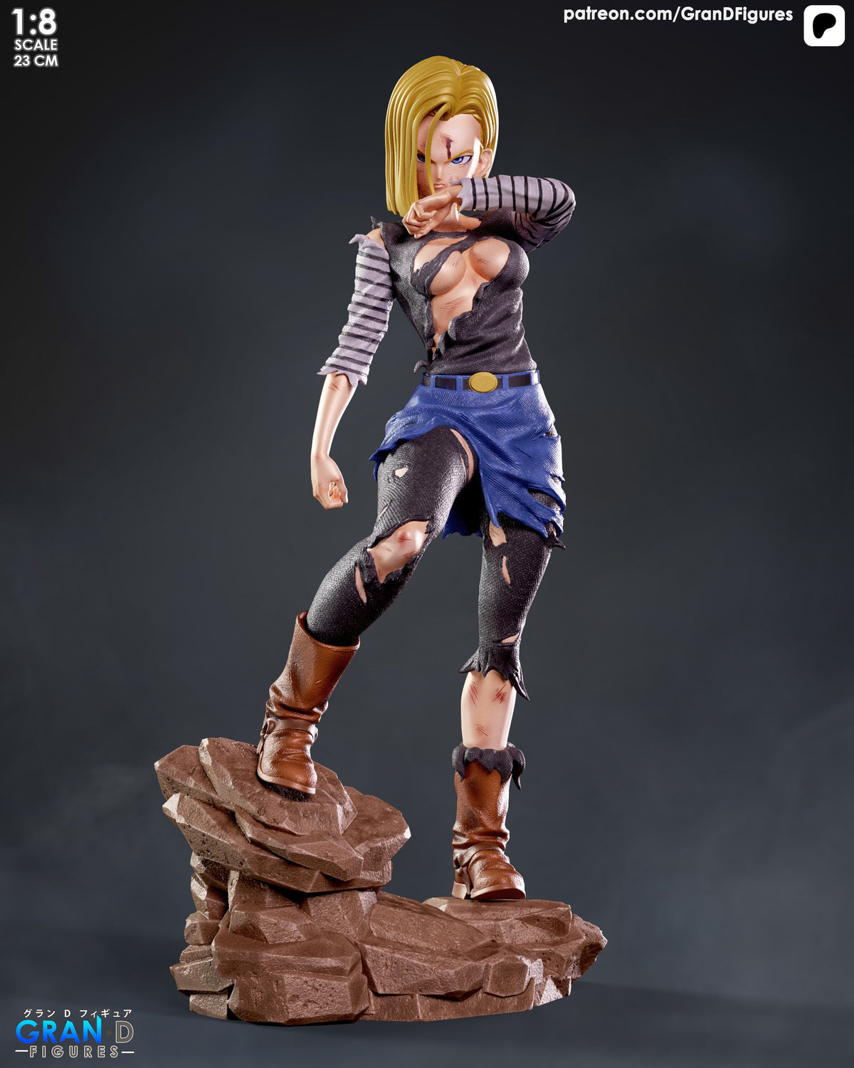 Silver Cyborg from Dragon Sphere Y resin figure stands in a combat pose on a sculpted rocky base.