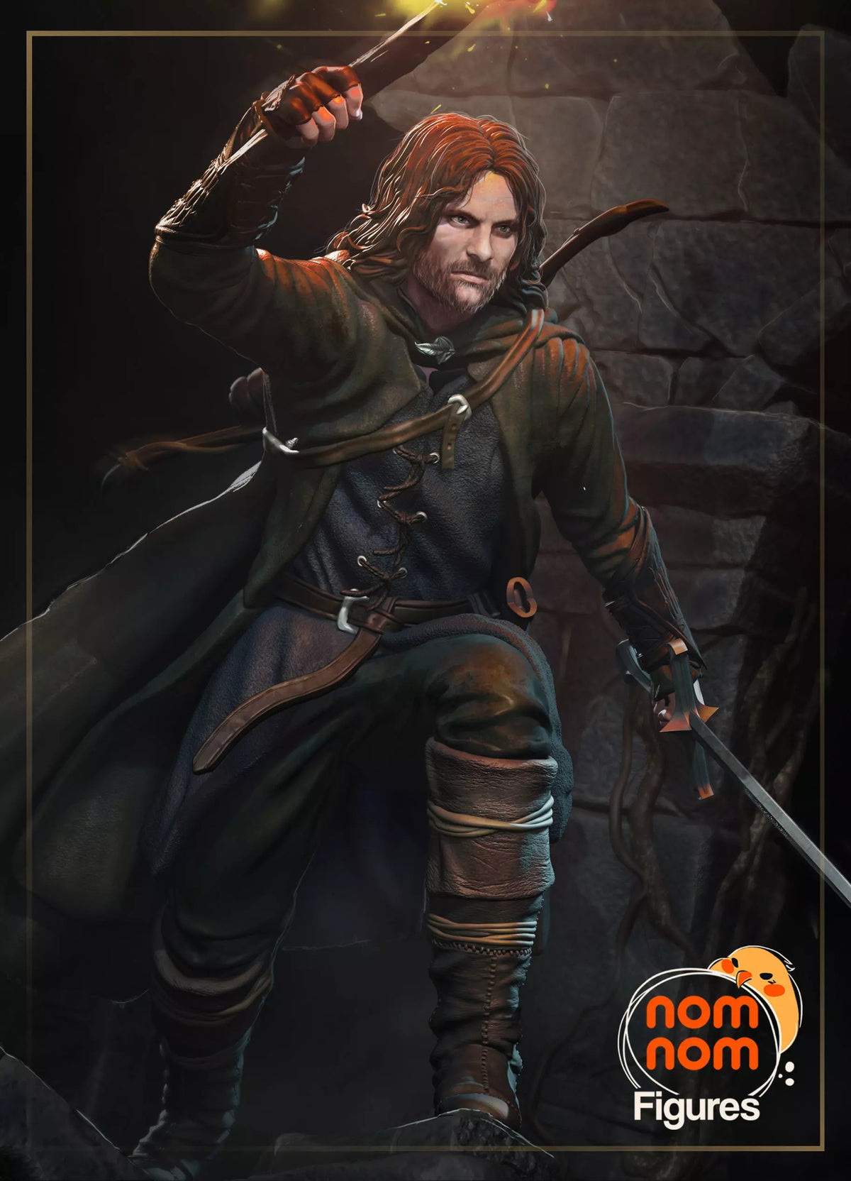Fully painted sample of Aragorn from Legendary Ring Saga by Nomnom, showing intended final look for display reference.
