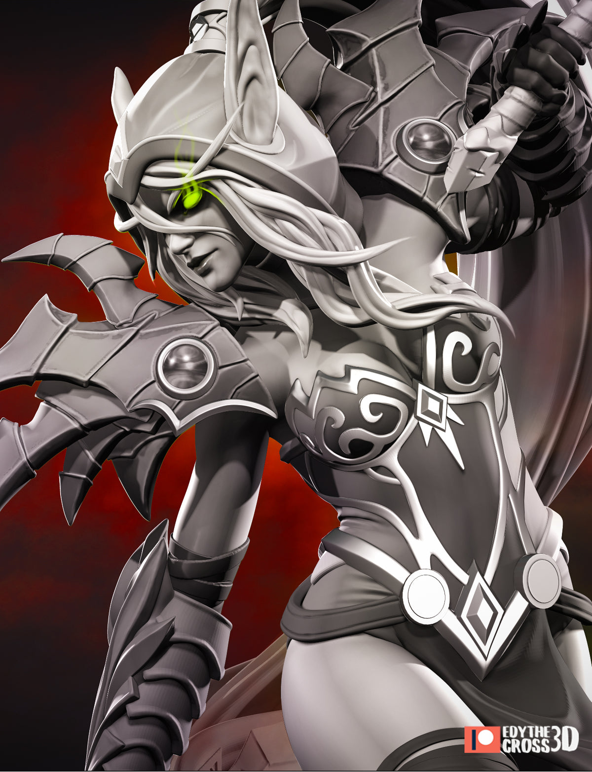 Fully painted sample of Valeera Sanguinar from World of War Realms by Nomnom, showing intended final look for display reference.