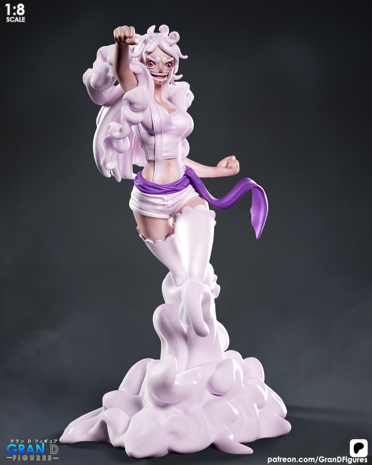 Bonney Nika from One Piece is a painted resin figure in a raised-fist pose on a cloud base.