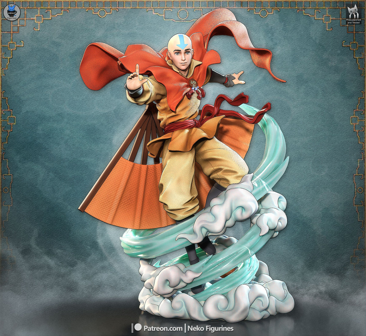 Painted Galeborn resin figure from Avatar: The Last Airbender stands airborne over a cloud base.